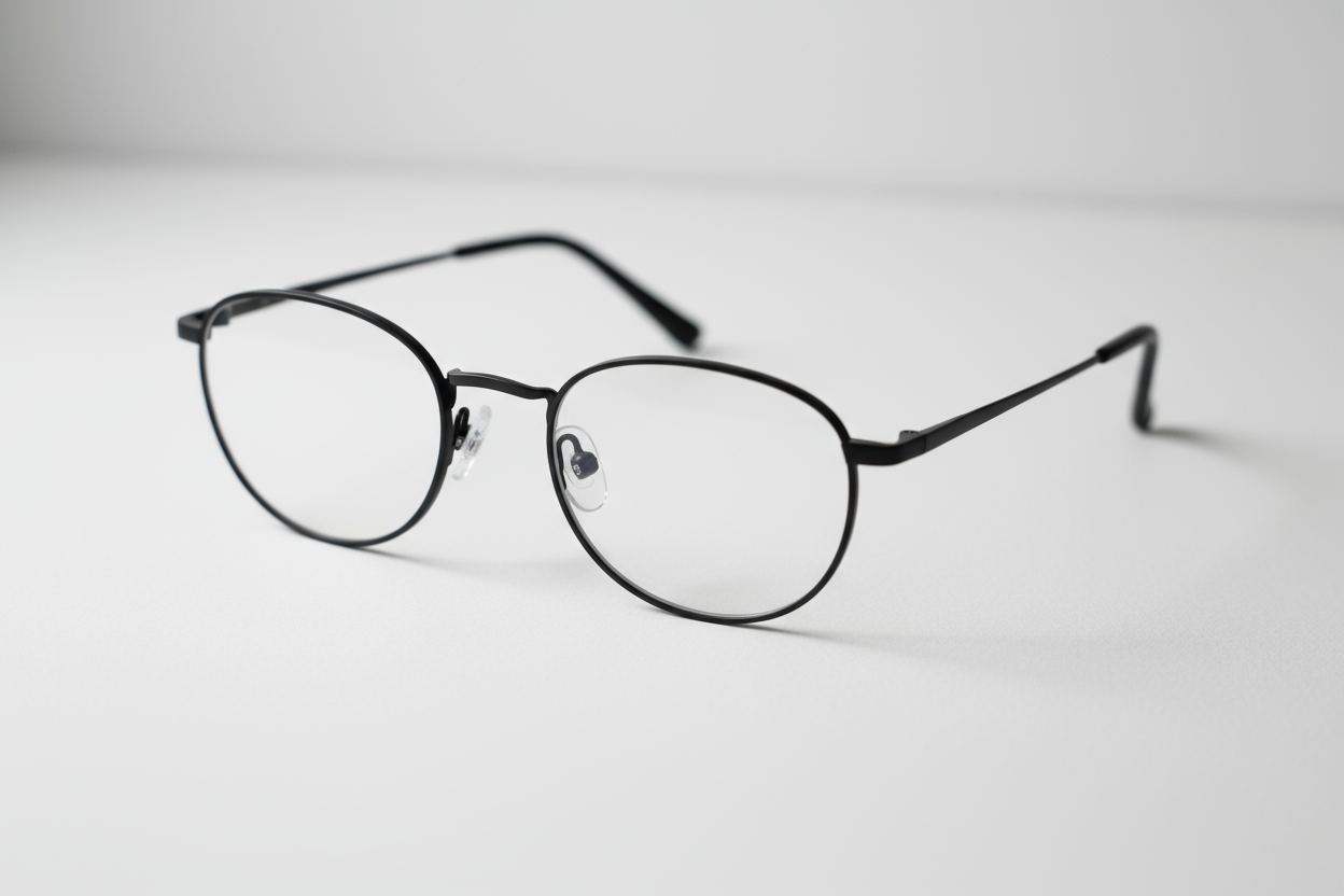 Modern minimalist black metal eyeglasses